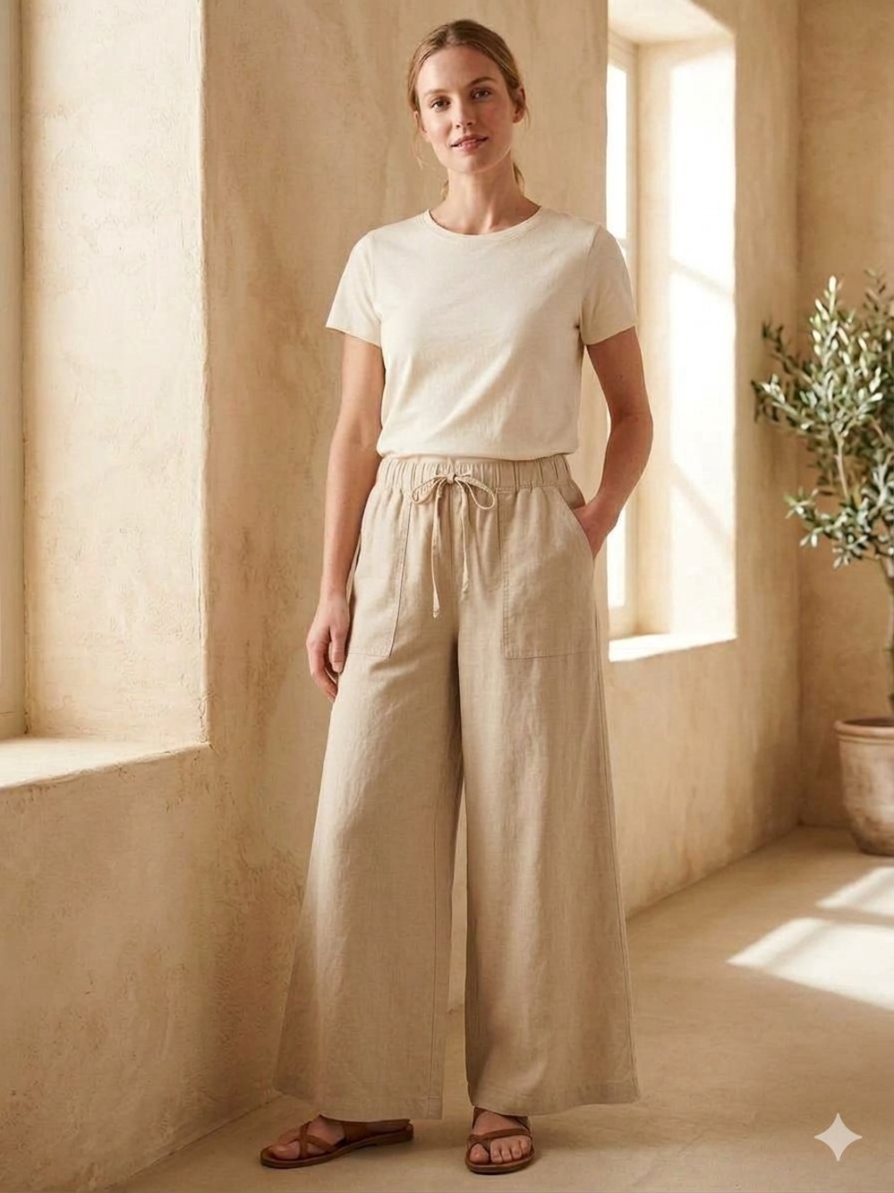 Gap Linen Blend khaki Wide Leg pull
On Pants Large